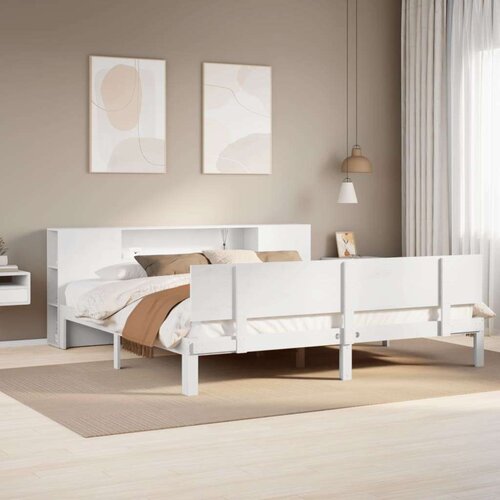 vidaXL Krevet s regalom z knjige bez madraca bijeli 200x200cm borovina Cene