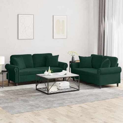  2-dijelni set sofa s jastucima tamnozeleni bar&scaron;unasti Cijene