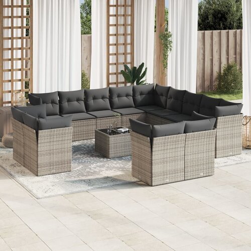 VidaXL 14-dijelni set vrtnih sofa od poliratana s jastucima sivi Slike