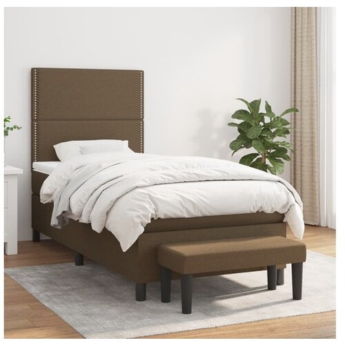 VidaXL Krevet s oprugama i madracem tamnosmeđi 90 x 200 cm od tkanine Slike