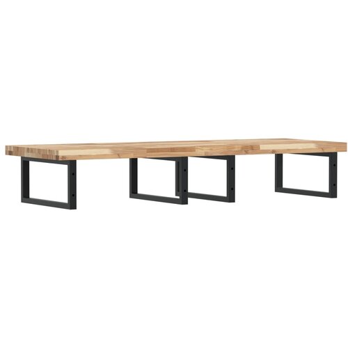  Zidna polica za umivaonik od čelika i masivnog bagremovog drva Smeđa 120 x 50 x 4 cm Slike