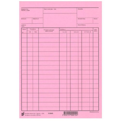 NARODNE NOVINE-UT I-4/R SKLADI&amp;Scaron;NA KARTICA (ROZA); Karton,14,8 x 21 cm Slike