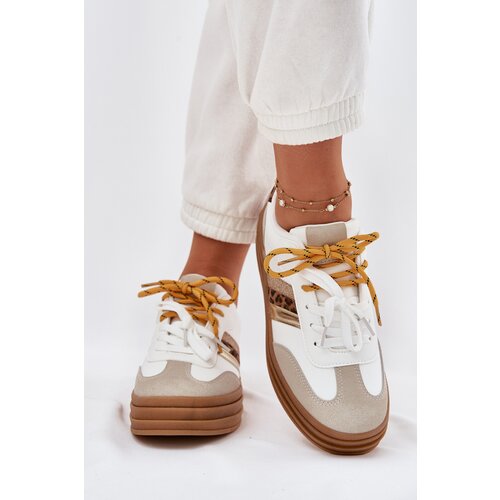 Boto Womens Platform Sneakers With Double Lacing Leopard Print White Niteria Cene