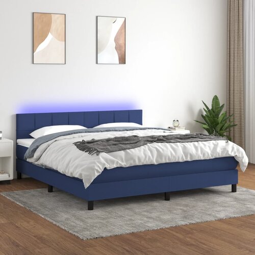 VidaXL Box spring postelja z vzmetnico LED modra 180x200 cm blago Slike