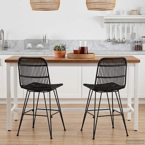  Stolica za blagovanje 2 pcs Crna 41 x 55 x 85 cm Ratan i Čelik Cijene
