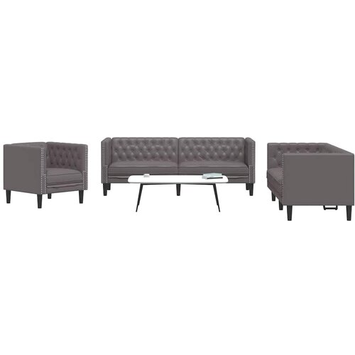  Chesterfield garnitura od 3 dijela, siva, umjetna koža Slike