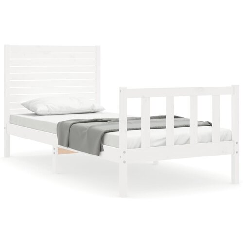 Maison Chic Posteljni okvir - Enojna postelja - Postelja za odrasle 75x190 cm z vzglavjem bel trden les-J15794, (21759521) Slike
