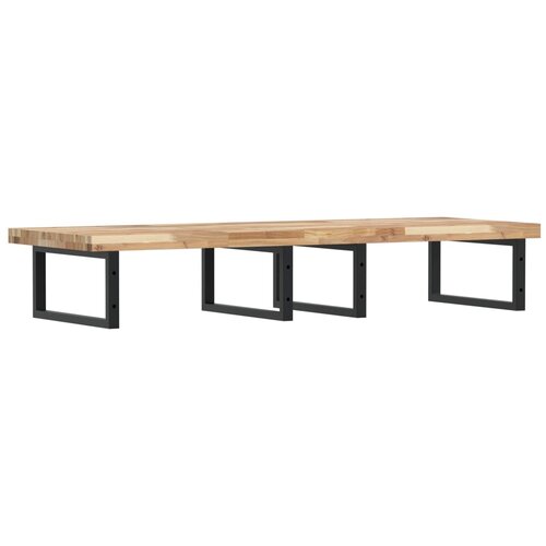  Zidna polica za umivaonik od čelika i masivnog bagremovog drva Smeđa 140 x 50 x 4 cm Slike