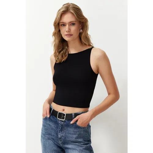 Trendyol Black Boat Neck Strappy Crop Knitted Blouse