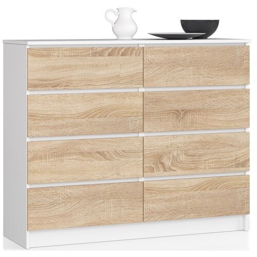 AKORD KOMODA K 120 cm 8 &amp;Scaron;UPEK BELE / SONOMA, (21702896) Slike