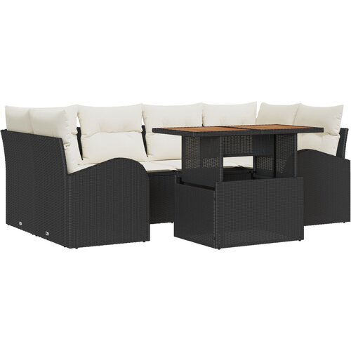VidaXL 7 Dijelni Vrtni Sofski Set s Jastučićima Crni Poli Ratan, 2-Sjedalni Vrtni Sofa s Odlaganjem &amp;amp; Jastučićima Crni Poli Ratan Slike