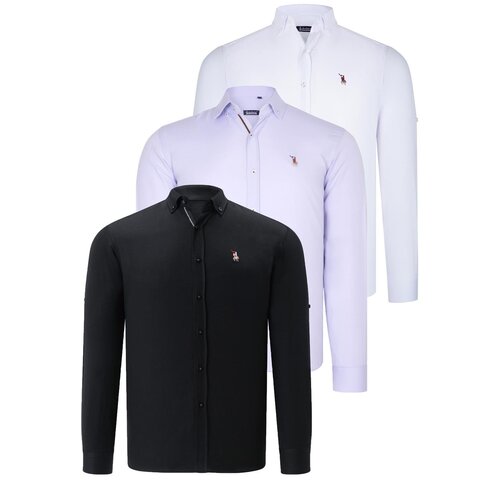 Dewberry TRIPLE SET G674 MENS SHIRT-BLACK-WHITE-LILAC Cene