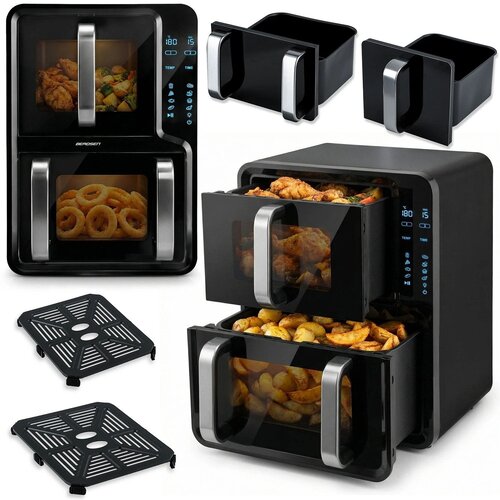 Berdsen BD-664 Air Fryer dvokomorna friteza na vroč zrak 12 L 2800 W &amp;ndash; 8 programov, 2 ko&amp;scaron;ari, črna Slike