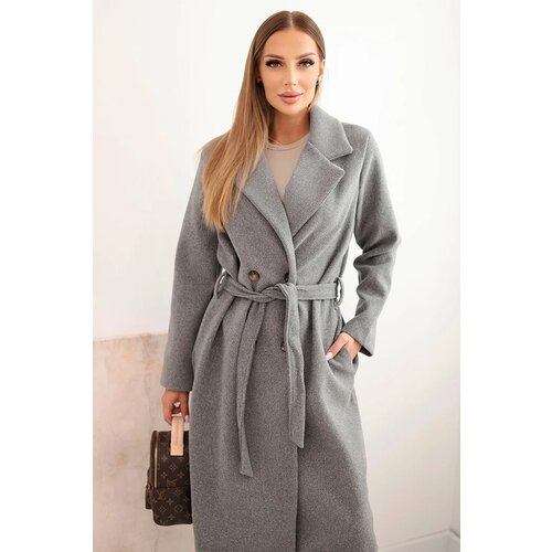 Kesi Włoski Women&amp;#039;s suede coat tied at the waist gray Slike
