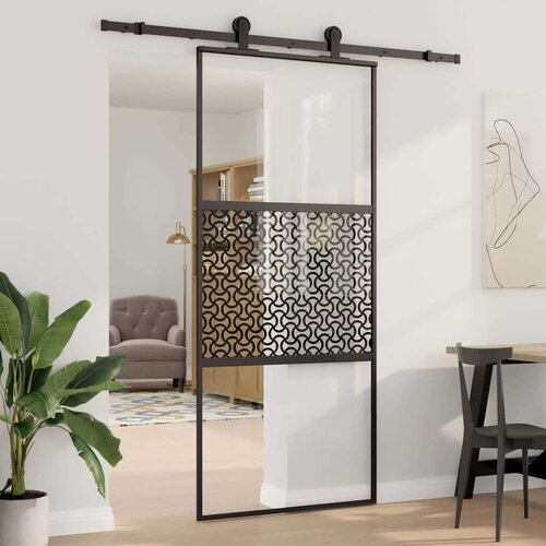 VidaXL Drsna vrata Črna 90 x 205 cm Kaljeno steklo in aluminij Slike