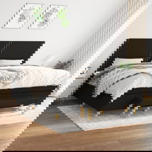 VidaXL Krevet s oprugama i madracem crni 160x200 cm od tkanine Slike
