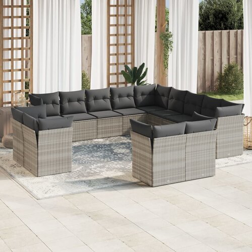 VidaXL 13-dijelni set vrtnih sofa poliratan s jastucima svijetlosivi Slike