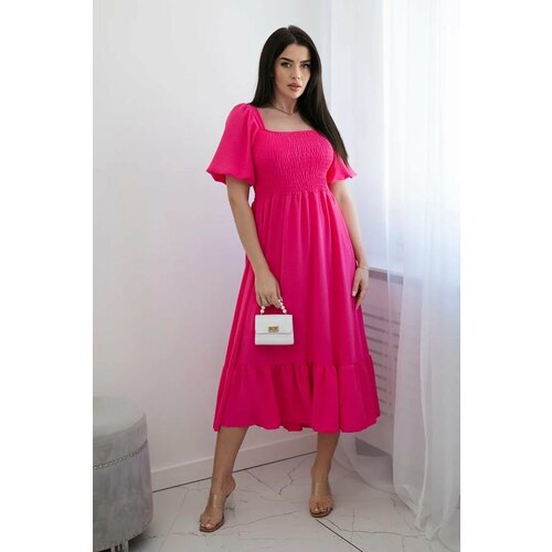 Kesi Dress with pleated neckline pink Slike