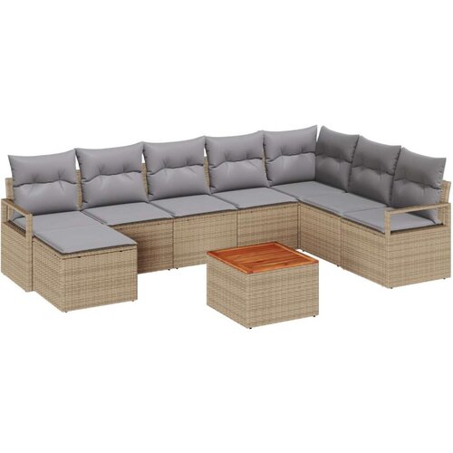 9 komadni vrtni sofa set s jastučićima Bež Poli ratan Acacia 2-sjedalni vrtni sofa s pohranom i jastučićima Bež Poli ratan Slike