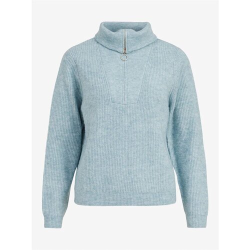 Vila Light blue ribbed sweater with collar Mathilda - Women Slike