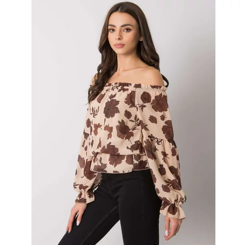 Fashion Hunters A beige and brown Spanish blouse with flowers Orleans