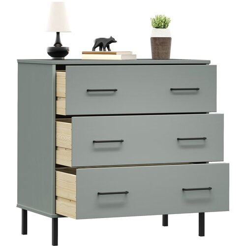  Komoda s 3 ladice siva 77 x 40 x 79,5 cm od masivnog drva OSLO Slike