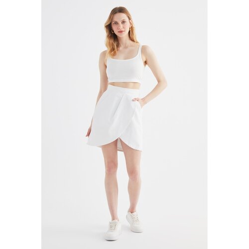 Trendyol White Asymmetric Closure Denim Skirt Slike