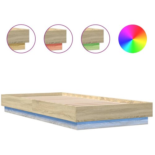 Maison Chic Posteljni okvir - Enojna postelja - Postelja za odrasle z LED lučkami sonoma hrast 100x200 cm-J9241, (21767467) Slike