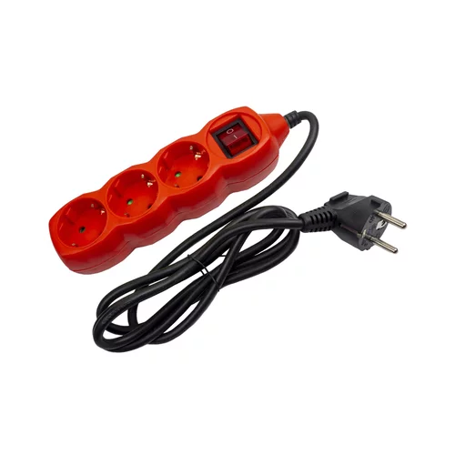  produžni kabel s utičnicama (3-struko, Crvene boje, Dužina kabela: 1,5 m)