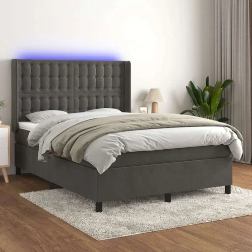  Box spring postelja z vzmetnico LED temno siva 140x200 cm žamet, (20789455)