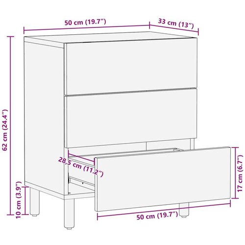 Noćni ormar s ladicama Smeđa 50 x 33 x 60 cm Čvrsto drvo manga Slike