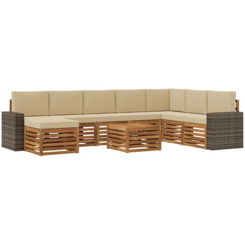 vidaXL Zunanja garnitura za sedenje z blazino 9 pcs Naravna in bež, (5000281159) Cene
