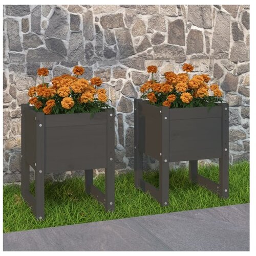 Visoka greda 2 kosa siva 40x40x52,5 cm trdna borovina Cene