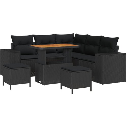 vidaXL 8-dijelni vrtni sofa set s jastučićima Crni Poli ratan Akacija, 3-dijelni vrtni blagovaonski set s jastučićima Crni Poli ratan Akacija Cijene
