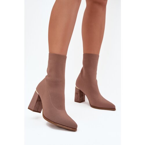 Boto Fabric Slip-On Women&amp;#039;s Ankle Boots on Heel Beige Virelle Slike
