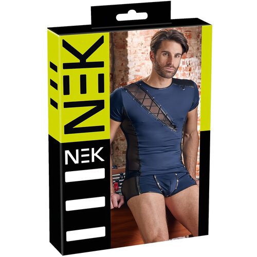 NEK mu&amp;scaron;ka plava majica s crnom mrežom i vezicama - L Slike