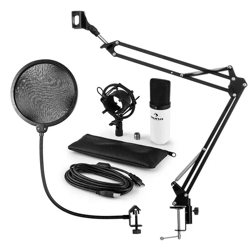 Auna MIC-900WH USB, mikrofon set V4, kondenzatorski mikrofon, pop filter, nosač za mikrofon, bijela boja