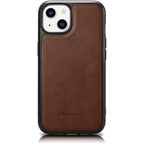ICARER Etui prevlečen z naravnim usnjem za iPhone 14 Plus Leather Oil Wax, temno rjav, (21522035) Slike