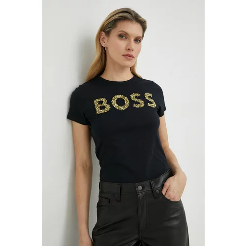 Boss Bombažna kratka majica črna barva