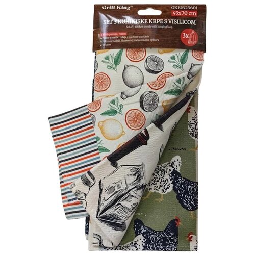 Grill King Kitchen 3u1 set pamučnih kuhinjskih krpa s visilicom Cijene