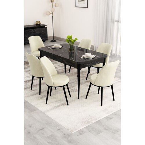 Hanah home Nix produživi trpezarijski sto i 4 stolice, crni mermer/krem Slike