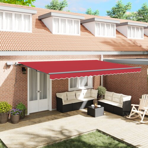 VidaXL ročna retraktibilna tenda z LED Rdeča 500x300 cm, tenda zamenjava tkanine za 5x3 m okvir Rdeča Slike