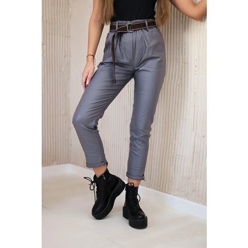 Kesi Włoski Waxed trousers with a belt grey Cijene