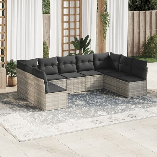 vidaXL 9-dijelni set vrtnih sofa od poliratana s jastucima svjetlosivi Cijene