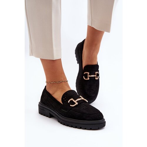 FB1 Women's Black Cutout Loafers with Embellishment Talesse Cene