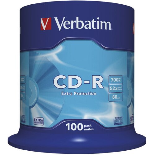  CD-R 700/80 52x spindl Extra protection pk100 Verbatim 43411 Slike