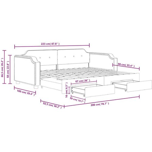 VidaXL dnevni krevet na razvlačenje s ladicama krem 90x200 cm tkanina Slike