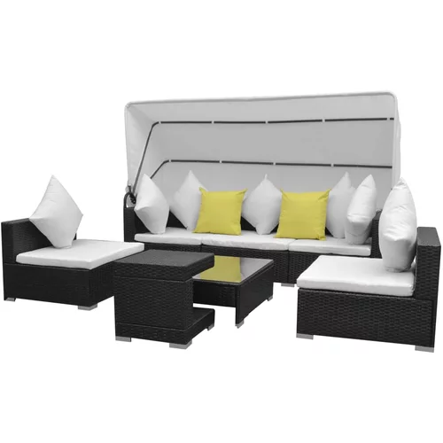 Poli 7-dijelni vrtni lounge set s baldahinom poli ratan crni