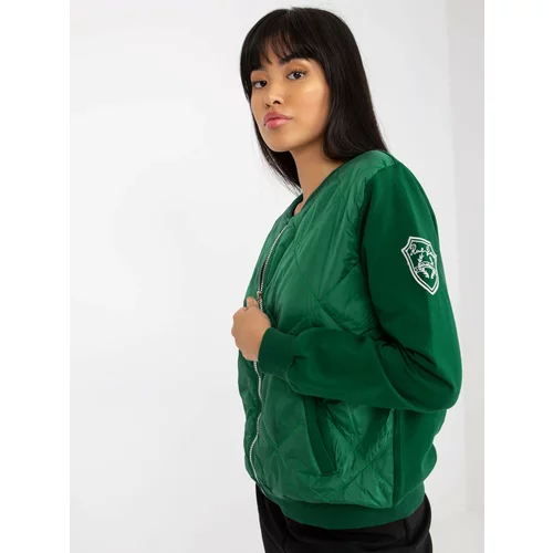 Fashion Hunters RUE PARIS dark green women's bomber jacket with quilting