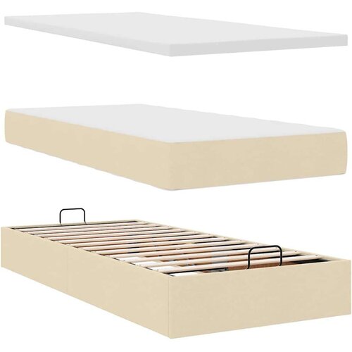 VidaXL otomanski okvir kreveta s madracima krem 200x200cm od tkanine Slike